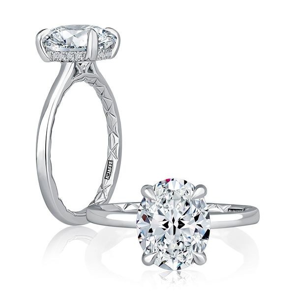 A. Jaffe 14K Yellow Gold Hidden Halo Oval Semi-Mount Ring 0.08 CTW Bradley's Jewelers Jacksonville, NC