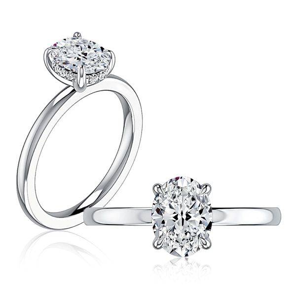 A. Jaffe 14K Yellow Gold Hidden Halo Oval Semi-Mount Ring 0.08 CTW Bradley's Jewelers Jacksonville, NC