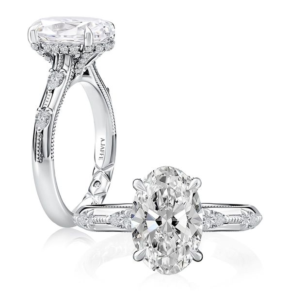 A. Jaffe 14K White Gold Cathedral Hidden Halo Oval Semi-Mount Ring 0.40 CTW Bradley's Jewelers Jacksonville, NC