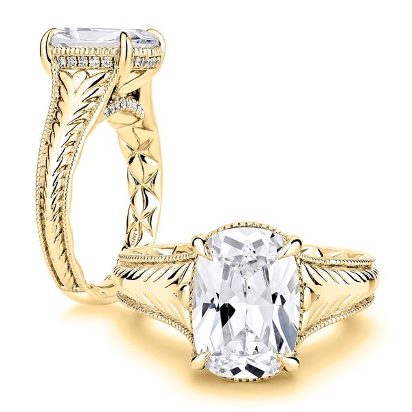 A. Jaffe 14K Yellow Gold Reverse Tapered Hidden Halo Ring 0.17 CTW with 4 Carat CZ Center Bradley's Jewelers Jacksonville, NC