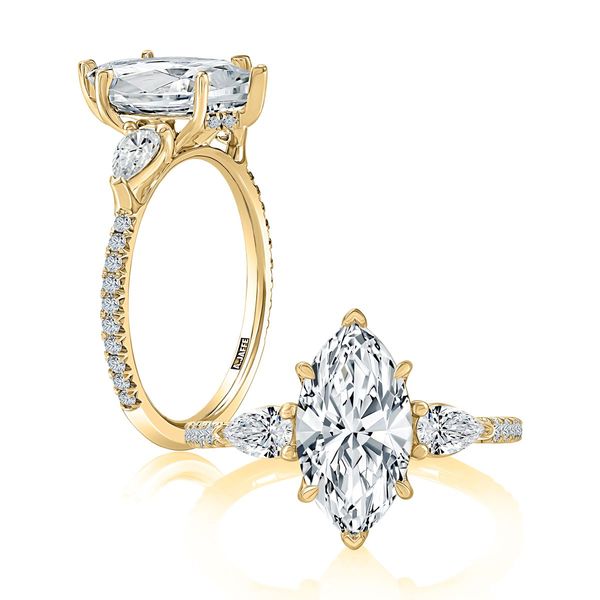 A. Jaffe 14K Yellow Gold Hidden Halo Three-Stone Marquise Ring with 0.68 CTW Diamonds Bradley's Jewelers Jacksonville, NC