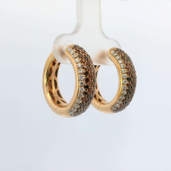 18K Rose Gold Cherie Dori Chocolate Diamond Huggie Hoop Earrings Image 2 Bradley's Jewelers Jacksonville, NC