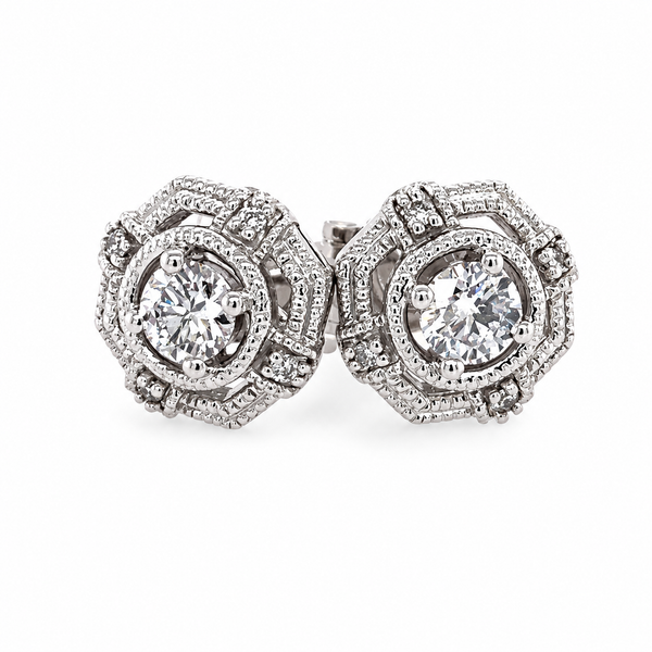 14K White Gold .32 CTW Diamond Vintage Post Back Earrings Bradley's Jewelers Jacksonville, NC