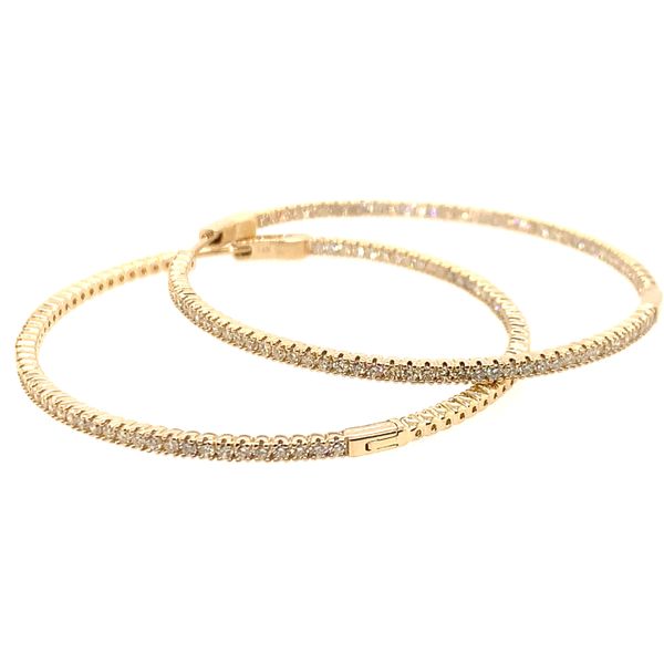 14K Yellow Gold 2.02CTW Diamond Inside Out Hoop Earrings Bradley's Jewelers Jacksonville, NC