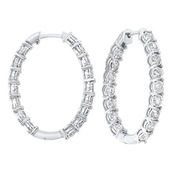White 14K Gold Tru-Reflection Oval Inside Out Diamond Hoop Earrings 2.00Ctw Bradley's Jewelers Jacksonville, NC