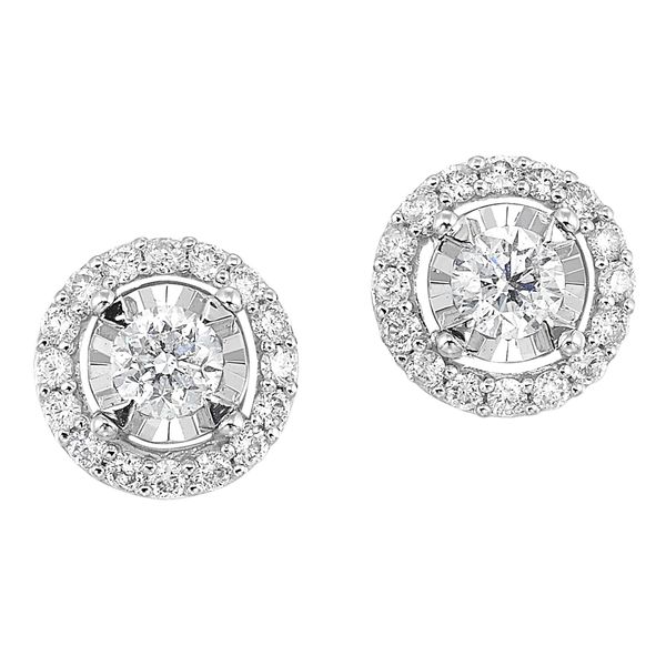 14K White Gold 1.00CTW True Reflection Diamond Halo Earrings Bradley's Jewelers Jacksonville, NC