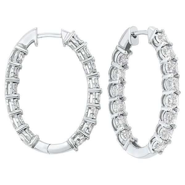 14K White Gold 1.00CTW Tru-Reflection Oval Hoop Earrings Bradley's Jewelers Jacksonville, NC