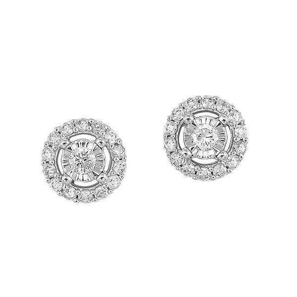 White 14 Karat .33 Ctw Diamond True Reflection Halo Earrings Bradley's Jewelers Jacksonville, NC