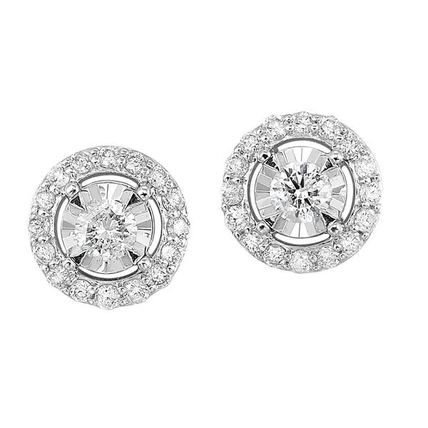 14K White Gold Tru-Reflection Halo Diamond Stud Earrings 0.75 CTW Bradley's Jewelers Jacksonville, NC