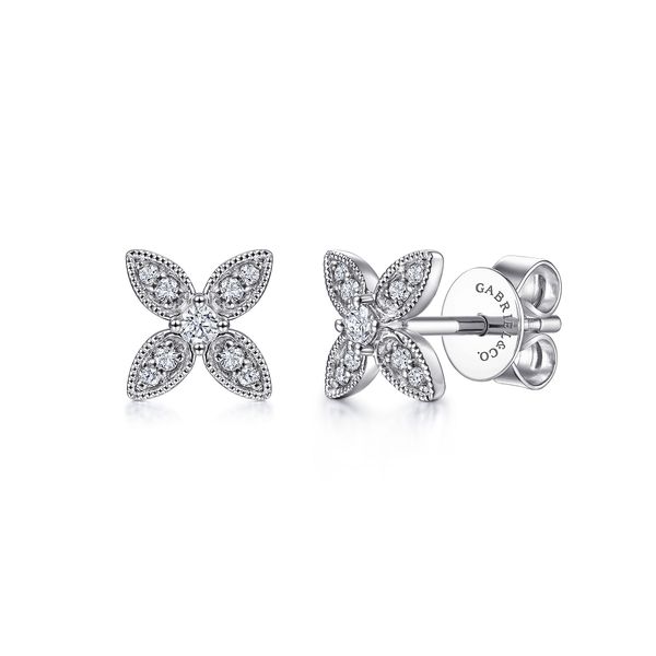 Gabriel & Co Gaby Collection 14K White Gold .12 CTW Diamond Flower Stud Earrings Bradley's Jewelers Jacksonville, NC