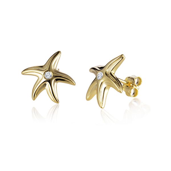14K Yellow Gold 0.04 CTW Diamond Starfish Earrings Bradley's Jewelers Jacksonville, NC