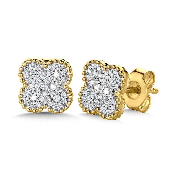 14K Gold Pavé Diamond Klover Stud Earrings 1/4 CTW Bradley's Jewelers Jacksonville, NC
