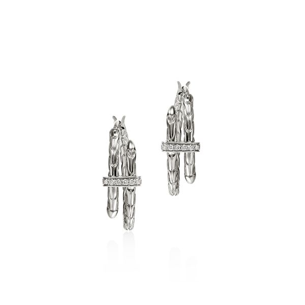 John Hardy Sterling Silver Diamond Spear Hoop Earrings .12CTW Image 2 Bradley's Jewelers Jacksonville, NC