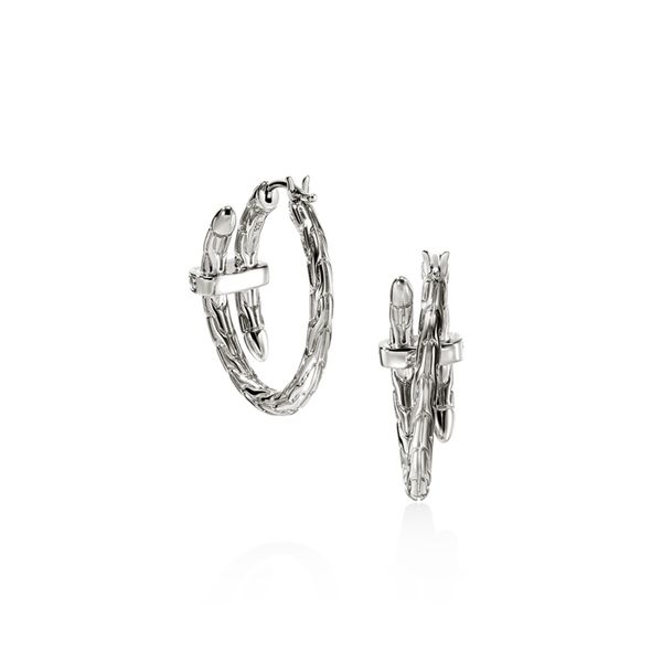 John Hardy Sterling Silver Diamond Spear Hoop Earrings .12CTW Image 3 Bradley's Jewelers Jacksonville, NC