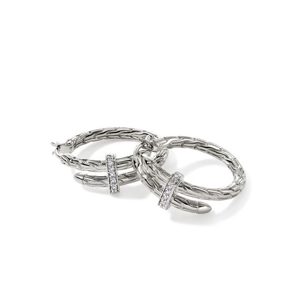 John Hardy Sterling Silver Diamond Spear Hoop Earrings .12CTW Bradley's Jewelers Jacksonville, NC