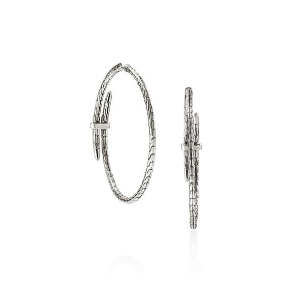 John Hardy Sterling Silver Diamond Spear Hoop Earrings 45mm .12CTW Image 2 Bradley's Jewelers Jacksonville, NC