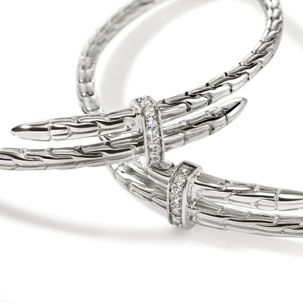 John Hardy Sterling Silver Diamond Spear Hoop Earrings 45mm .12CTW Image 3 Bradley's Jewelers Jacksonville, NC