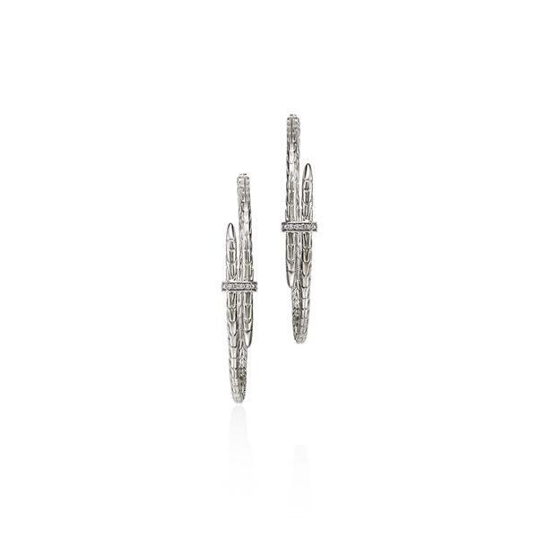 John Hardy Sterling Silver Diamond Spear Hoop Earrings 45mm .12CTW Bradley's Jewelers Jacksonville, NC
