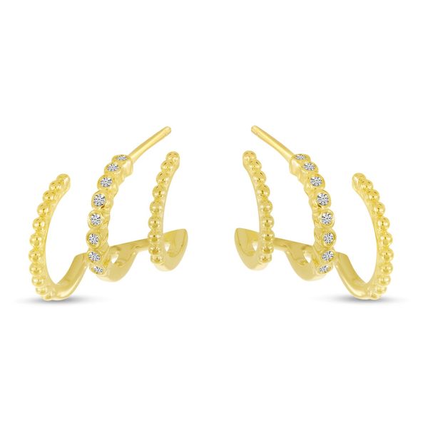 Brevani 14K Yellow Gold Diamond Beaded Huggie Earrings .06 CTW Bradley's Jewelers Jacksonville, NC