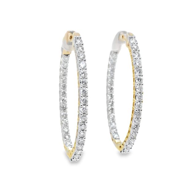 Yellow 14K Gold Diamond Hoop Earrings 3.00Ctw Round Brilliant Diamonds Bradley's Jewelers Jacksonville, NC