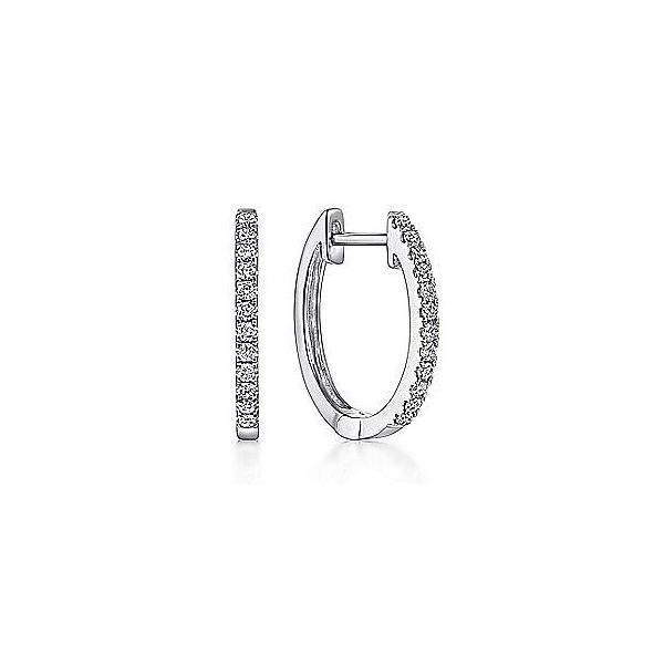 Gabriel & Co 14K White Gold Diamond Pave Huggie Hoop Earrings .17 CTW Classic Collection Bradley's Jewelers Jacksonville, NC