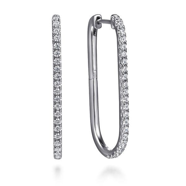 Gabriel & Co 14K White Gold Diamond Elongated Oval Hoop Earrings .48 CTW Lusso Collection Bradley's Jewelers Jacksonville, NC