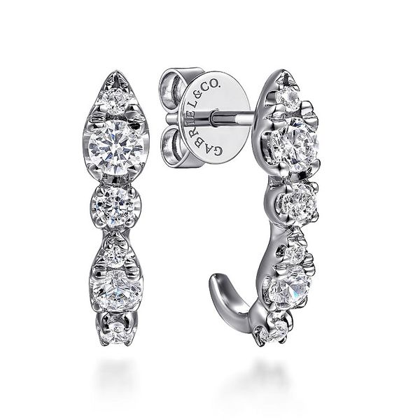 Gabriel & Co 14K White Gold Diamond J Hoop Earrings .50 CTW Lusso Collection Bradley's Jewelers Jacksonville, NC