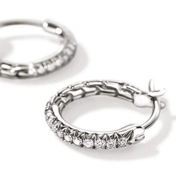 John Hardy Essentials Sterling Silver Diamond Pave Hoop Earrings Image 4 Bradley's Jewelers Jacksonville, NC