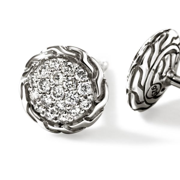 John Hardy Essentials Silver Diamond Pave Stud Earrings .19CTW Image 3 Bradley's Jewelers Jacksonville, NC