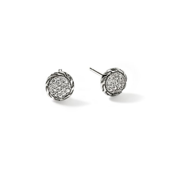 John Hardy Essentials Silver Diamond Pave Stud Earrings .19CTW Bradley's Jewelers Jacksonville, NC