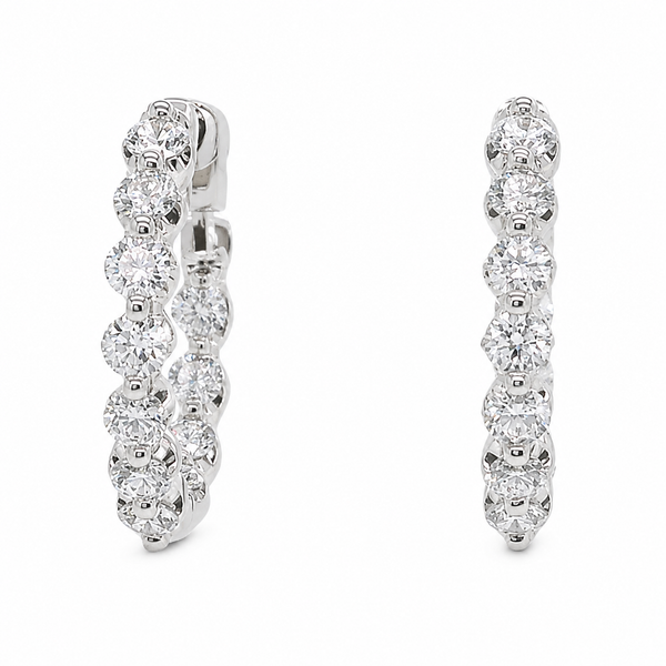14K White Gold 1.57 CTW Round Diamond Medium Hoop Earrings Bradley's Jewelers Jacksonville, NC