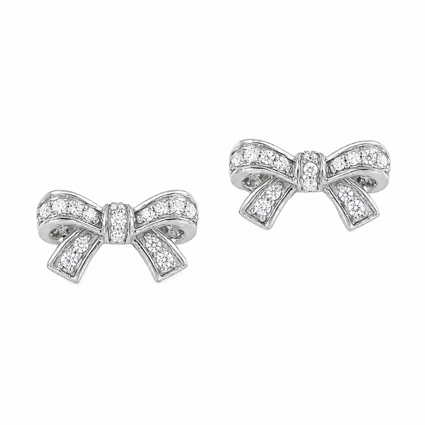 10K White Gold Diamond Bow Earrings 1/7CTW Bradley's Jewelers Jacksonville, NC