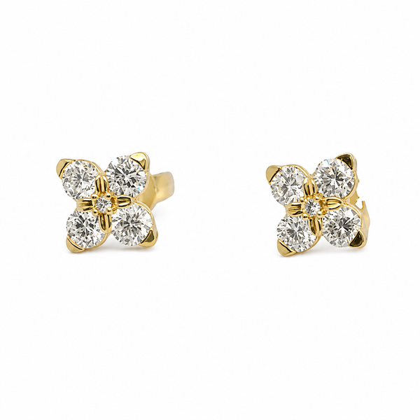 14K Yellow Gold Floral Diamond Cluster Stud Earrings 0.75 CTW Bradley's Jewelers Jacksonville, NC