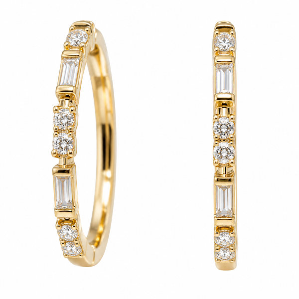 14K Yellow Gold 0.48 CTW Mixed-Shape Diamond Medium Hoop Earrings Bradley's Jewelers Jacksonville, NC