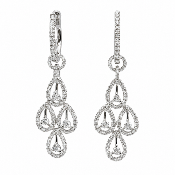 14K White Gold 1.15 CTW Round Diamond Teardrop Drop Earrings Bradley's Jewelers Jacksonville, NC