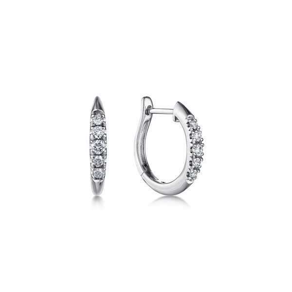 Gabriel & Co 14K White Gold Diamond Huggie Hoop Earrings .21 CTW Bradley's Jewelers Jacksonville, NC