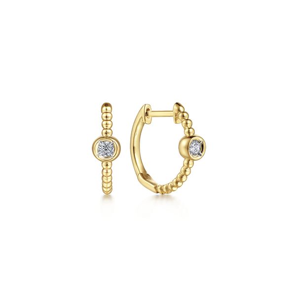 Gabriel & Co 14K Yellow Gold .08ctw Diamond Bujukan Huggie Earrings Bradley's Jewelers Jacksonville, NC