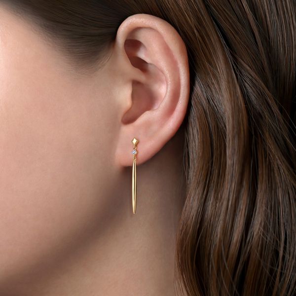 Gabriel & Co 14K Yellow Gold Diamond .04Ctw and Spike Drop Earrings – Contemporary Collection Image 2 Bradley's Jewelers Jacksonville, NC
