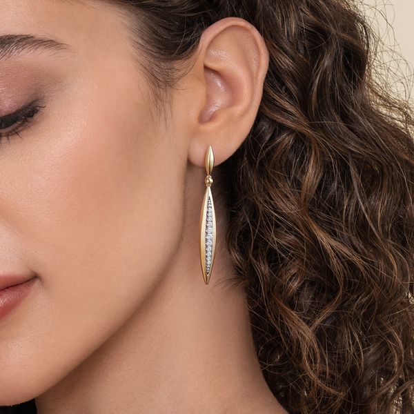 Gabriel & Co 14K Yellow & White Gold Diamond .49Ctw Bullet Stud Drop Earrings – Contemporary Collection Image 3 Bradley's Jewelers Jacksonville, NC