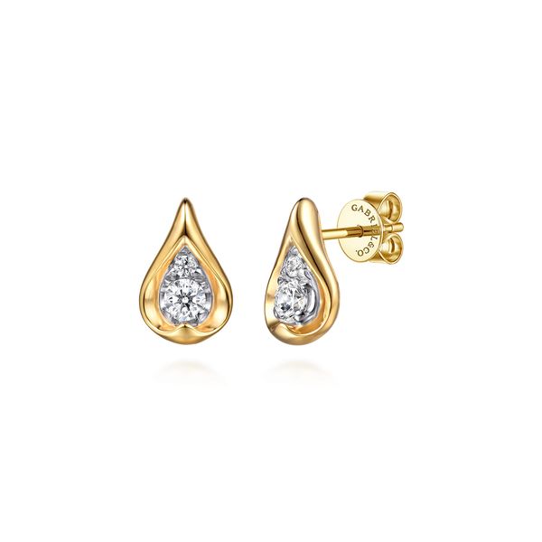 Gabriel & Co 14K White & Yellow Gold Diamond Teardrop Stud Earrings – Contemporary Collection Bradley's Jewelers Jacksonville, NC