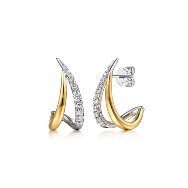 Gabriel & Co 14K Two-Tone Gold Diamond .22Ctw Kite Intricate Hoop Earrings Bradley's Jewelers Jacksonville, NC