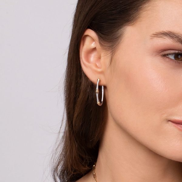 Gabriel & Co 14K Two-Tone Gold Diamond .22Ctw Kite Intricate Hoop Earrings Image 3 Bradley's Jewelers Jacksonville, NC