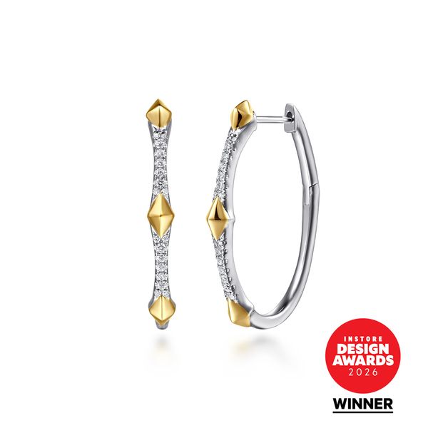 Gabriel & Co 14K Two-Tone Gold Diamond .22Ctw Kite Intricate Hoop Earrings Bradley's Jewelers Jacksonville, NC