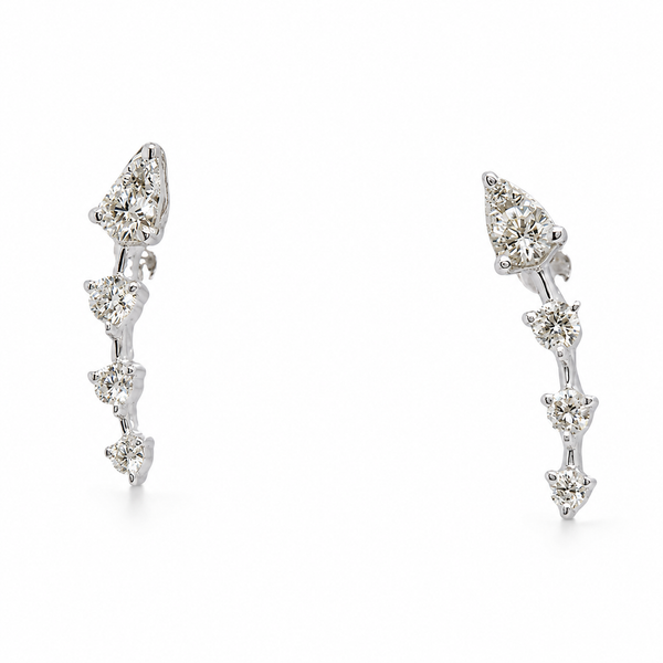 14K White Gold 0.30 CTW Mixed-Shape Diamond Ear Climber Earrings Bradley's Jewelers Jacksonville, NC