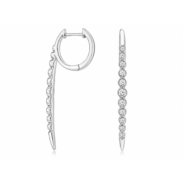 14K White Gold 0.50 CTW Bezel-Set Round Diamond Vertical Bar Hoop Earrings Bradley's Jewelers Jacksonville, NC