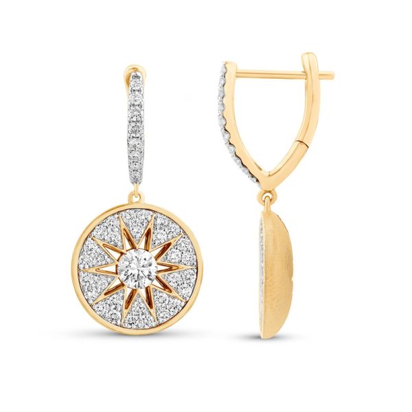 14K Yellow Gold Valina Diamond Sunburst Drop Earrings 1.00Ctw Round Diamonds Bradley's Jewelers Jacksonville, NC