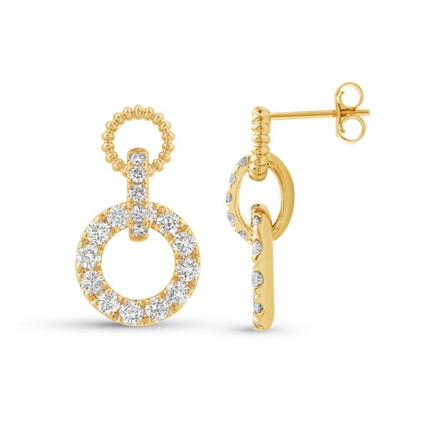 14K Yellow Gold Valina Diamond Drop Circle Earrings .84CTW Bradley's Jewelers Jacksonville, NC