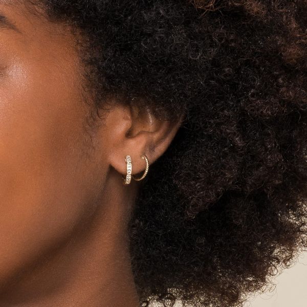 Gabriel & Co 14K Yellow Gold .12Ctw Segmented 10mm Diamond Huggie Hoop Earrings – Kaslique Collection Image 3 Bradley's Jewelers Jacksonville, NC