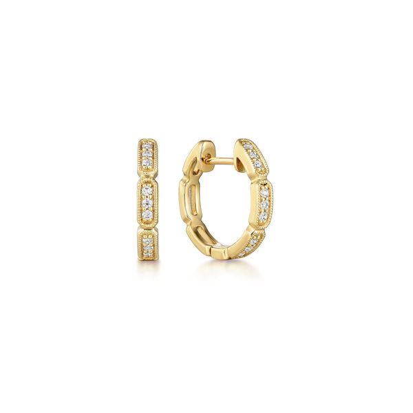 Gabriel & Co 14K Yellow Gold .12Ctw Segmented 10mm Diamond Huggie Hoop Earrings – Kaslique Collection Bradley's Jewelers Jacksonville, NC