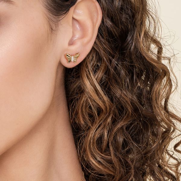 Gabriel & Co 14K Yellow Gold Diamond .06Ctw Butterfly Stud Earrings – Contemporary Collection Image 4 Bradley's Jewelers Jacksonville, NC
